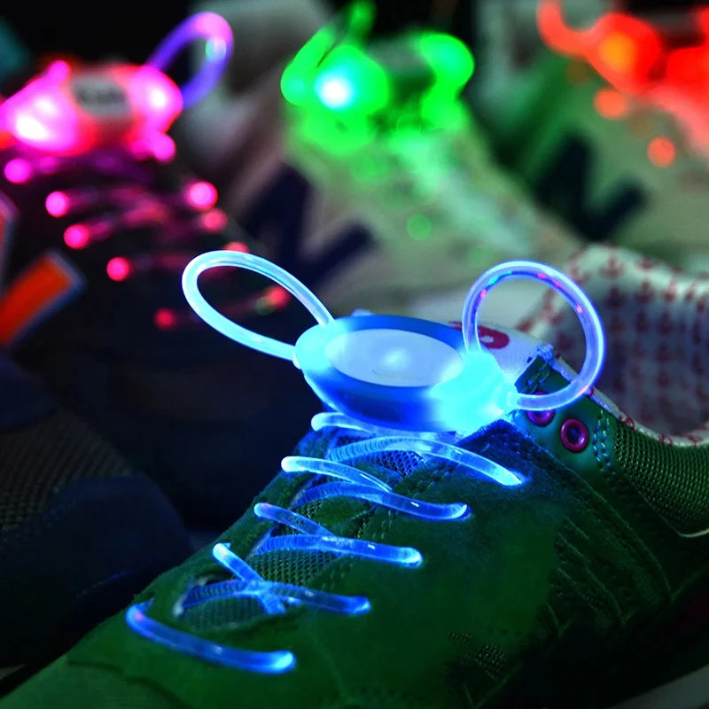 LED Sport Shoelaces Night Luminous Shoelaces Glow Shoe Strings Round Flash Light Shoelaces for Women Men No Tie Lazy Shoe Laces