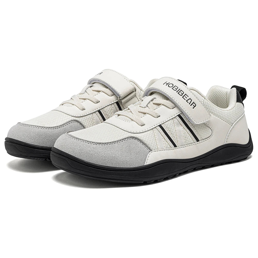 HOBIBEAR Big Kid Wide Width Shoes Barefoot Hook-Loop Artificial Leather Sneakers Lightweight Zero Drop Walking Shoes