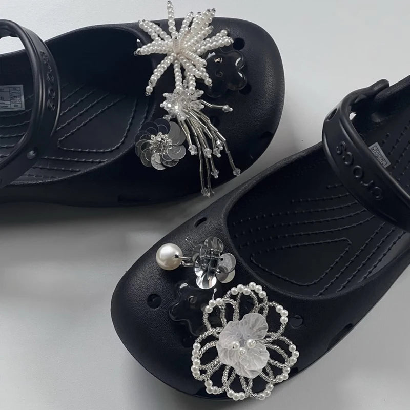 Bling Silver Rhinestone Flower Shoe Charms Metal Bead Bow & Heart Clog Charms Luxury DIY Shoe Decoration Punk Y2K Style Clog Pin