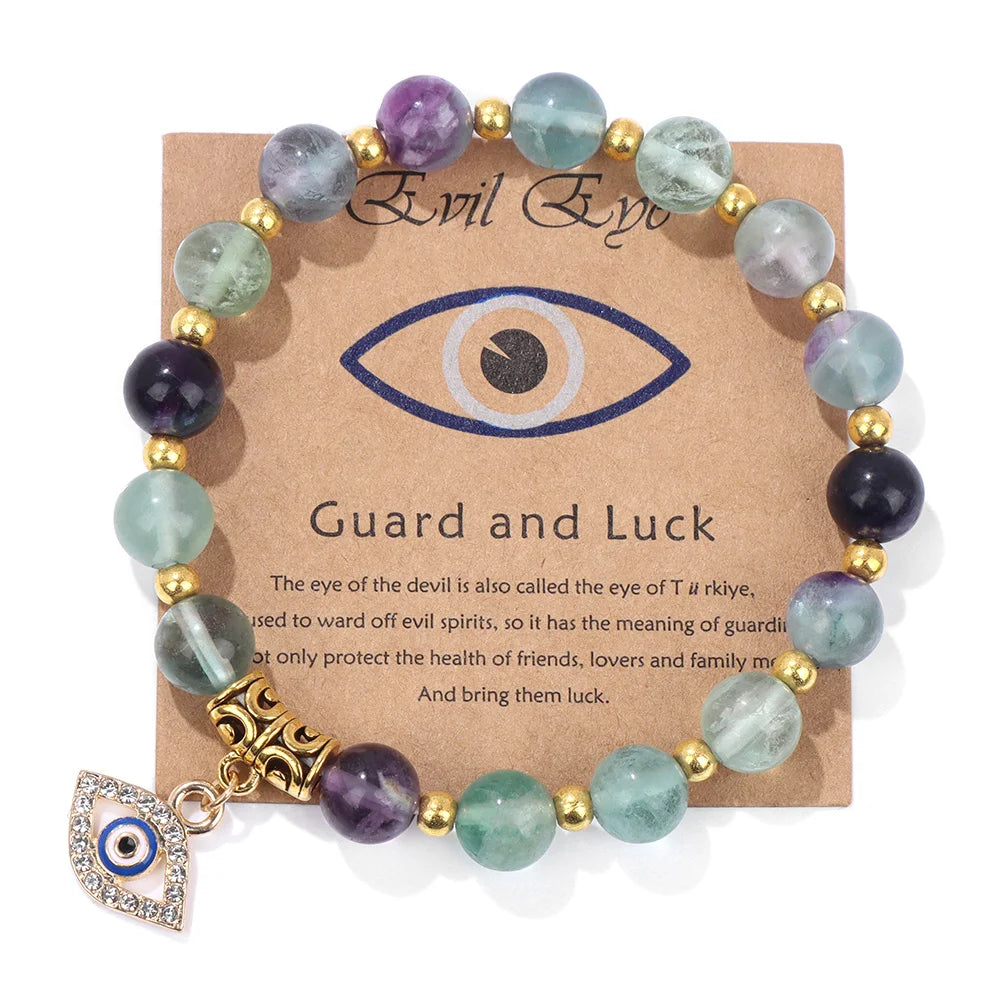 Green Aventurine Stone Card Bracelet Turkish Evil Eye Pendant Bracelets For Women Men Luck Protection Pray Meditation Jewelry