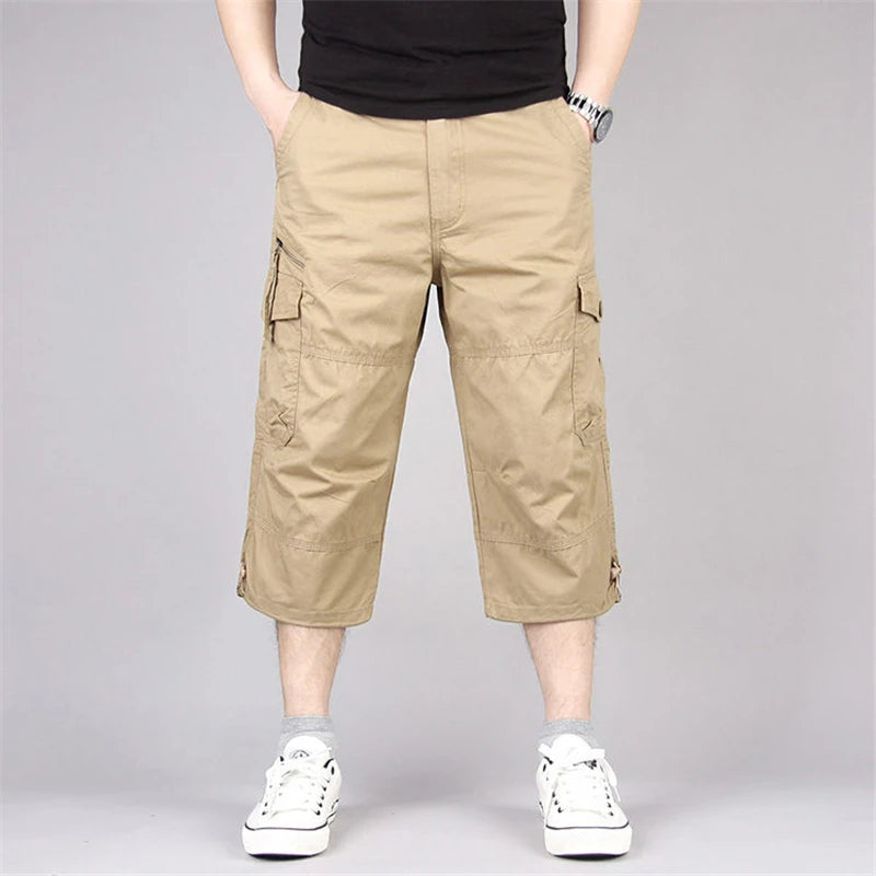 Long Length Cargo Shorts Men Summer Multi-Pocket Casual Cotton Elastic Capri Pants Men Military Tactical Short Hot Breeches  5XL