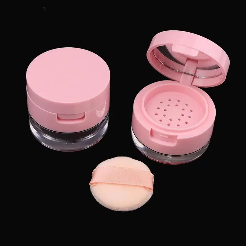 1pc Portable Plastic Powder Box Empty Loose Powder Container With Sieve Mirror Cosmetic Sifter Loose Jar Travel Makeup Container