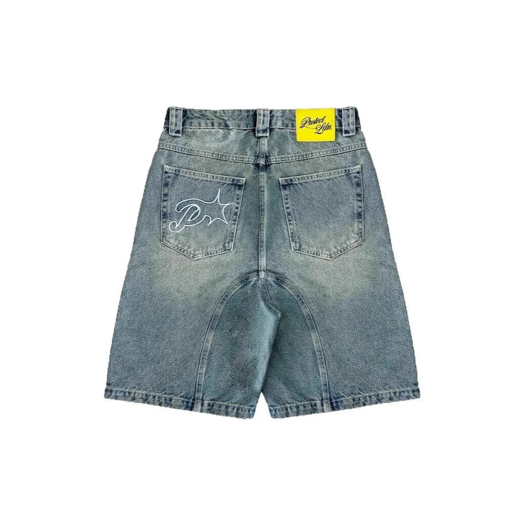 Vintage Y2k Men Women Harajuku Short Jeans Washed Embroidery American Retro Man Denim shorts Summer Loose Hip Hop Streetwear