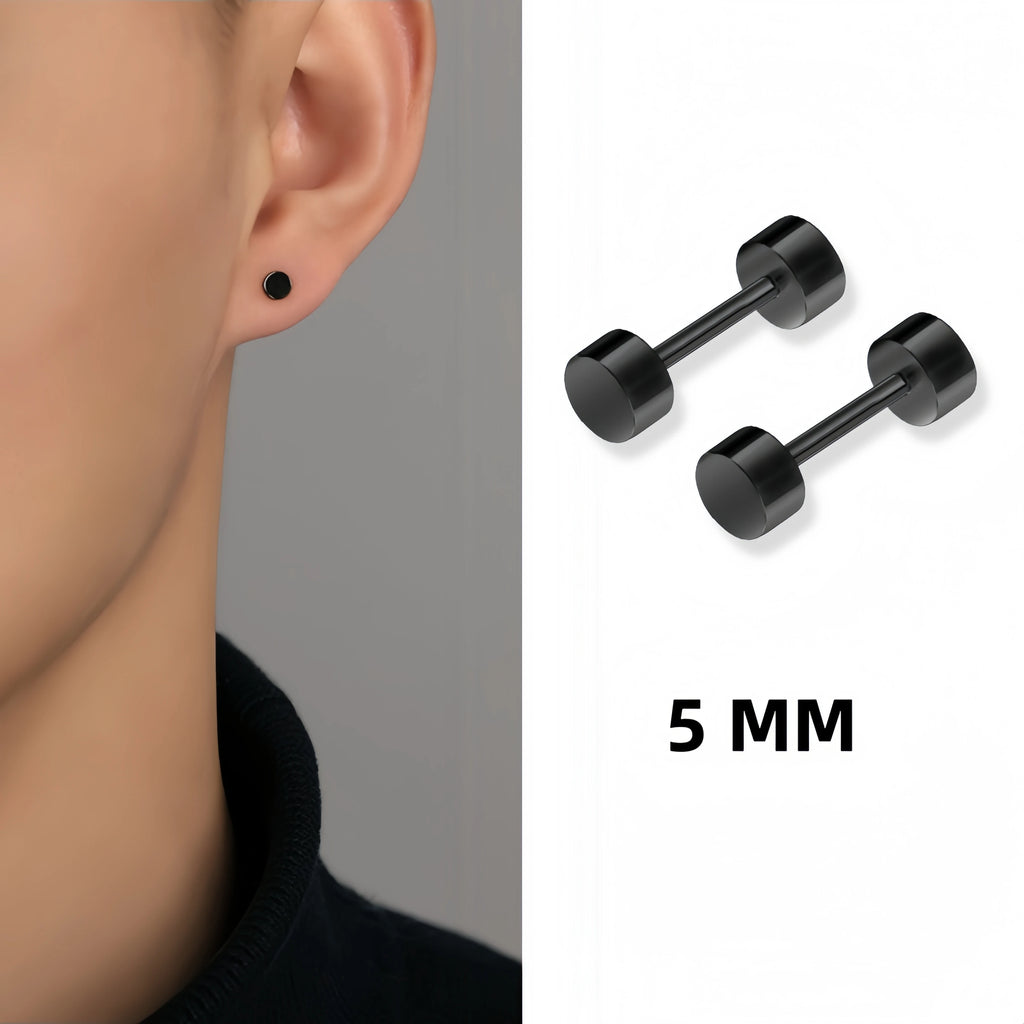 3MM-14MM Black/Gold/Steel Color Dumbbells Men Women's Stud Earrings Stainless Steel Small Round Minimalist Ear Piercings Jewelry
