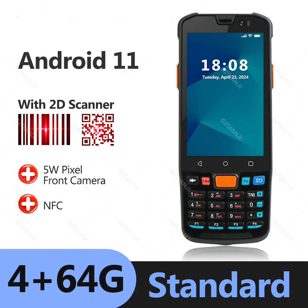 Android 11/14 PDA Handheld Terminal Data Collector with 1D Barcode 2D QR Scanner NFC 2/3/4G WiFi Bluetooth 3G+32G/4G+64G RAM+ROM