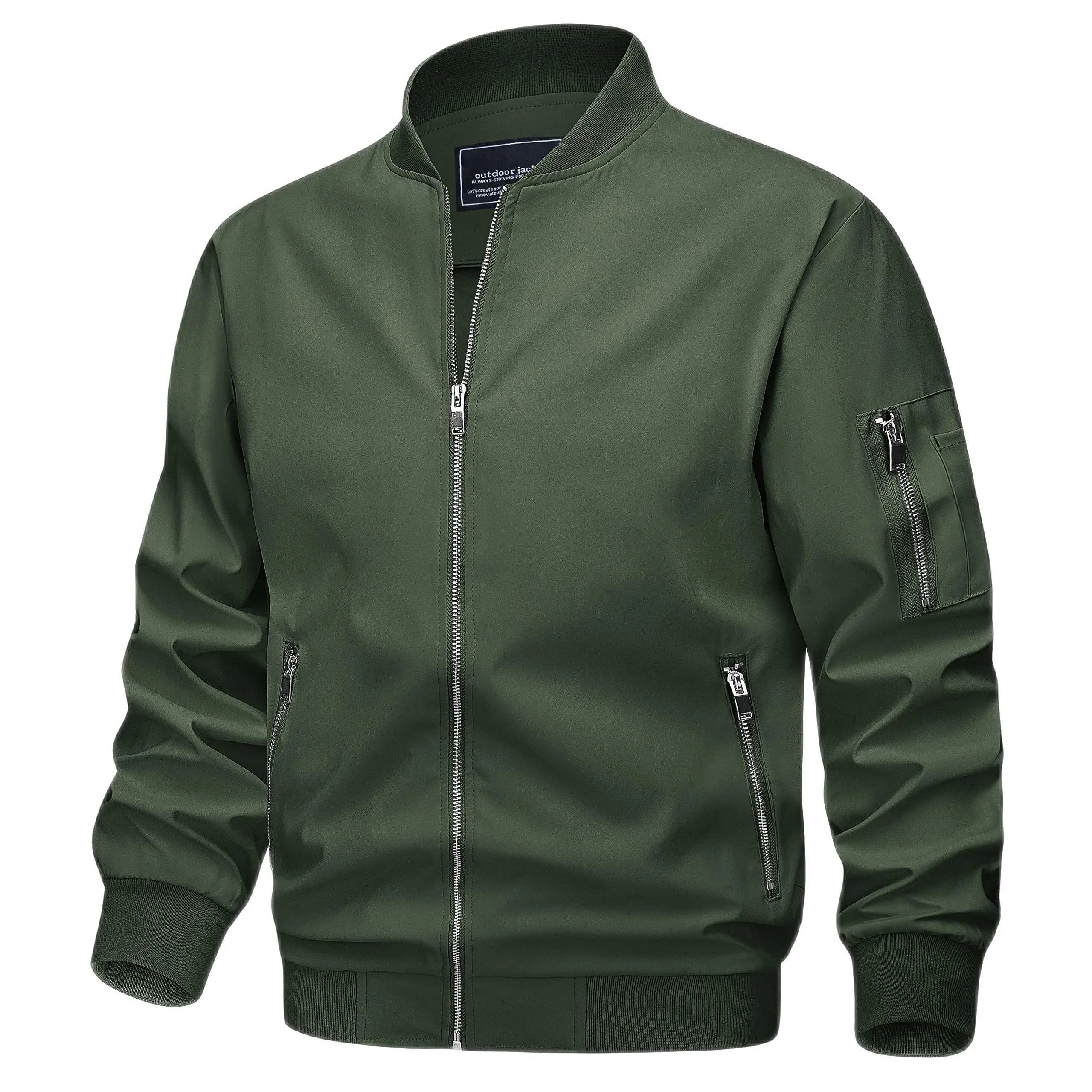 TACVASEN Spring Fall Thin Bomber Jackets Mens Jacket Lightweight Casual Windbreaker Zip Pockets Coats Biker Outwear Outdoor Male