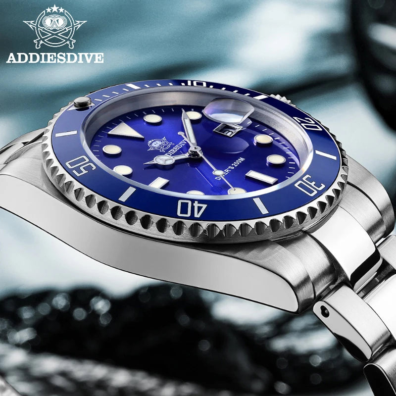 ADDIESDIVE Classic Men's Business and Leisure Quartz Watch 200m Waterproof 316L Stainless Steel Sports Night Light Diving Watch