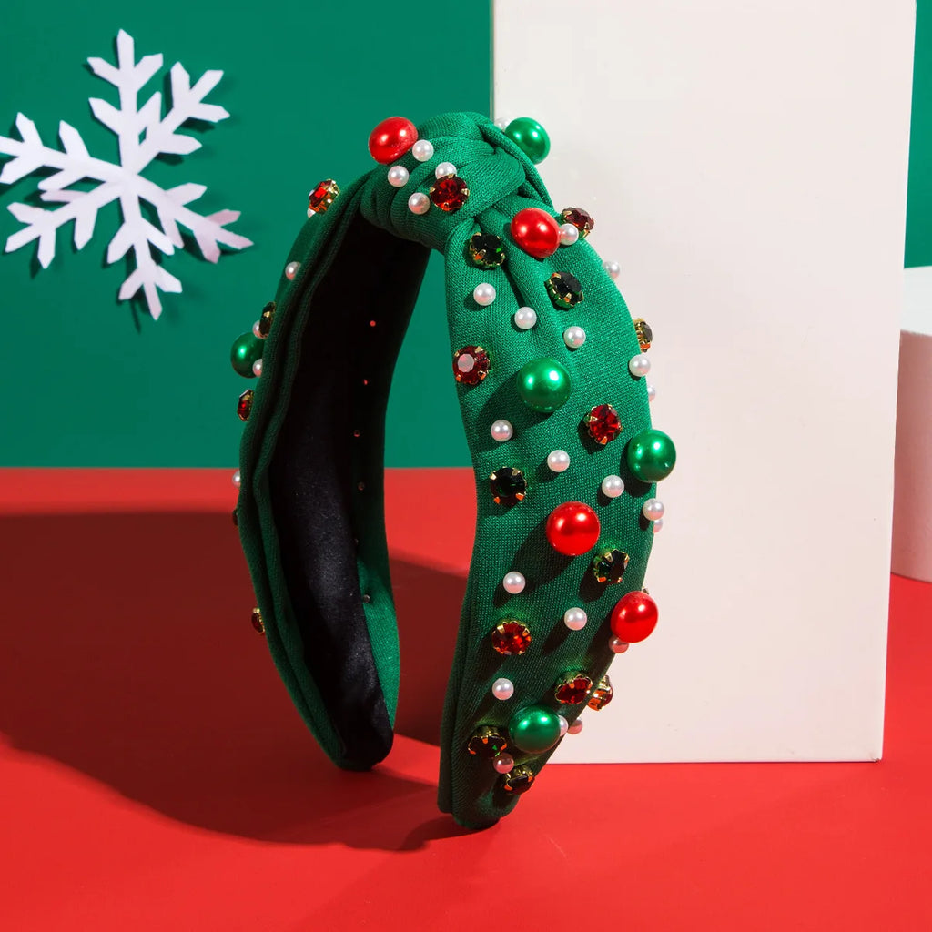 Xmas Hair Accessory Plastic Floral Pearl Headband Women Simple Christmas Hairband for Holiday Party