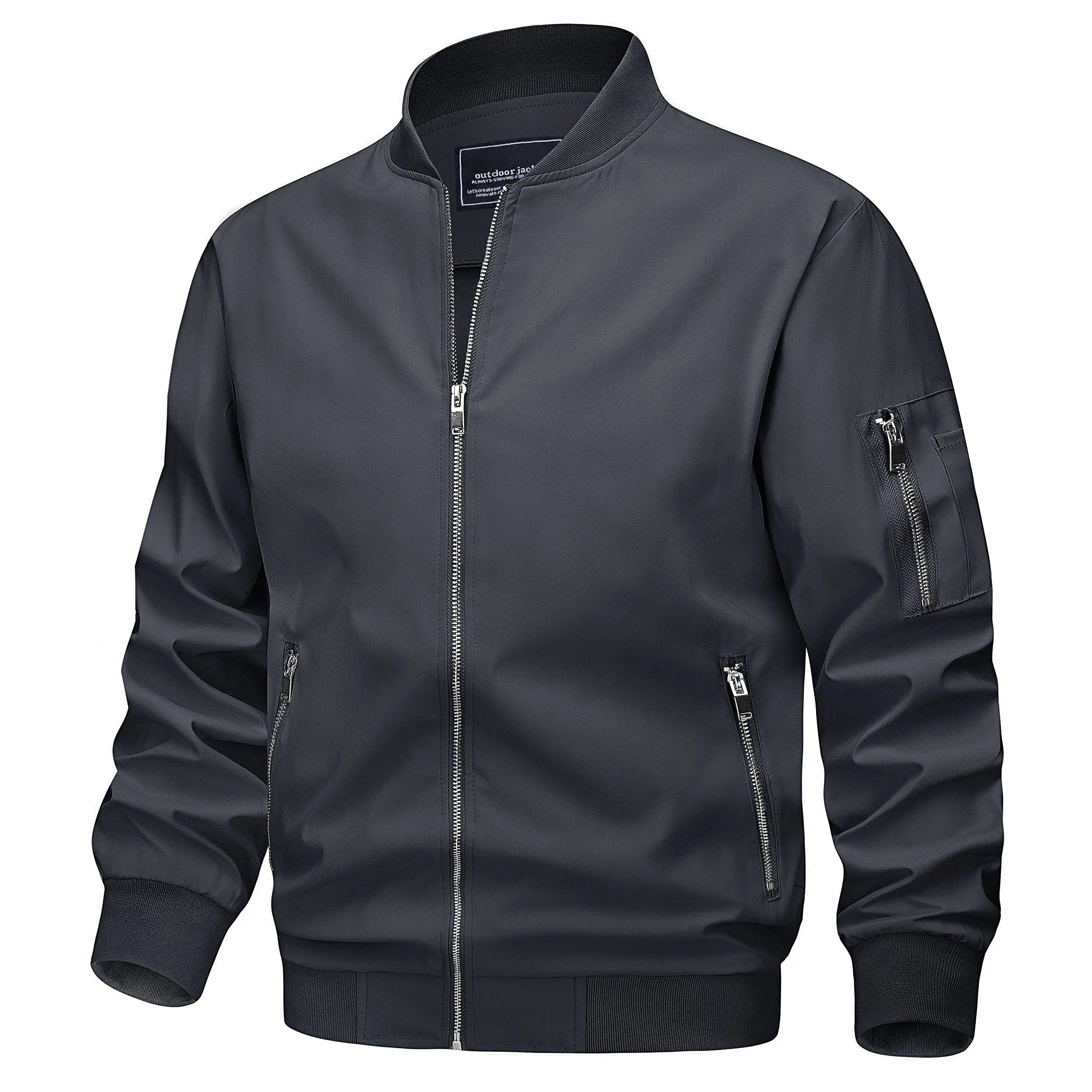 TACVASEN Spring Fall Thin Bomber Jackets Mens Jacket Lightweight Casual Windbreaker Zip Pockets Coats Biker Outwear Outdoor Male