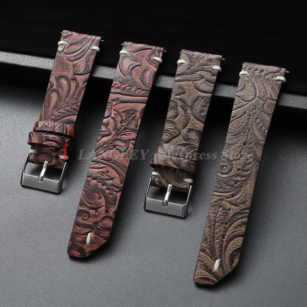 Genuine Calfskin Watch Strap 20mm 22mm for Seiko for Omega Leather Watchbands Printed Pattern Brown Women Men Watch Accessories