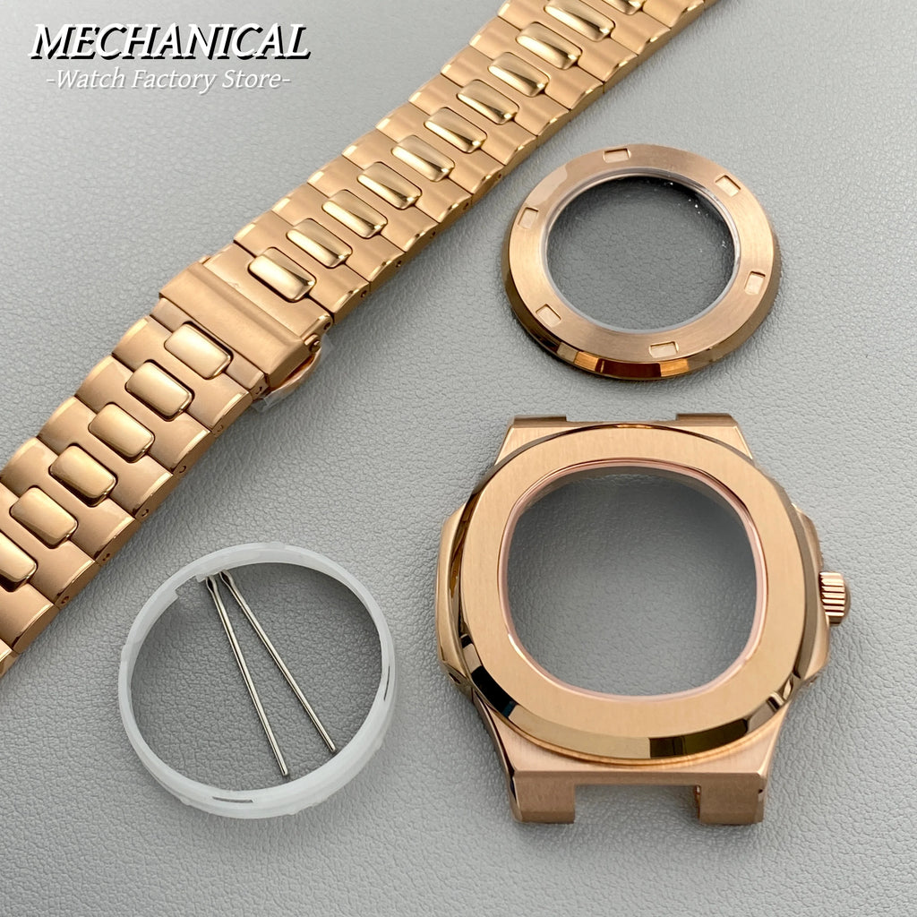 40mm Square Watch Case for Nautilus Style NH35 NH36 NH38 Movement Rose Gold/Black/Silver PVD Stainless Steel Sapphire Watch Case