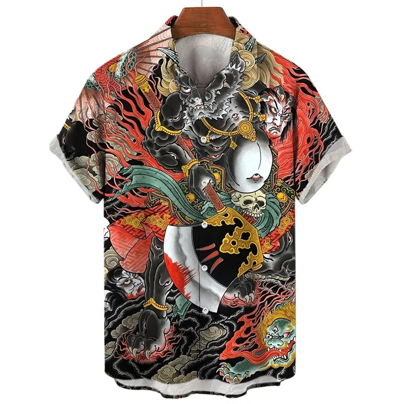 Men's Shirts 3D Animal Tiger Dragon Printed Short Sleeve Hawaiian Shirts Blouse New in Casual Button Up Aloha Shirt Male Tops