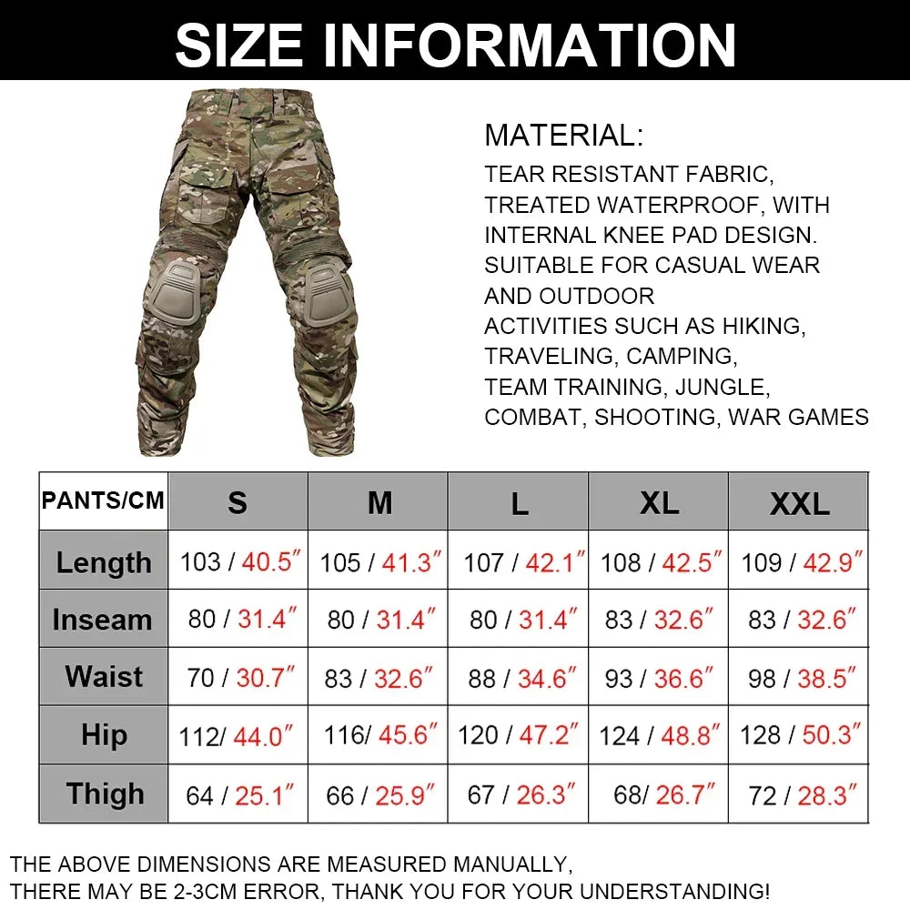 SINAIRSOFT G3 Combat Pants with Knee Pads Tactico Trousers MC gen3 Outdoor Hunting Camouflage