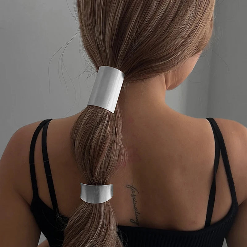 Fashion Irregular Geometric Hair Ties Elastic Hairband Punk Metal Hair Bands Rope Women Bowknot Ponytail Holder Hair Accessories