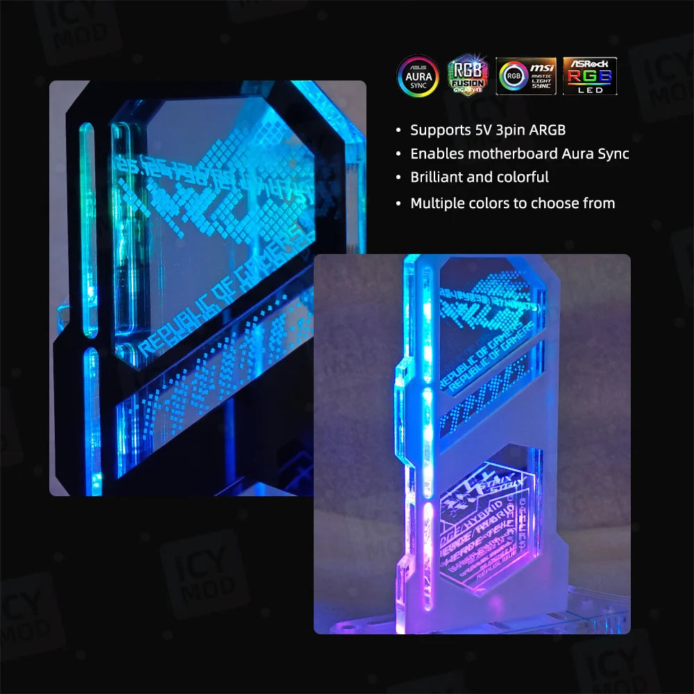 ROG VGA Bracket ARGB Mirror Vertical GPU Holder PC ROG Video Card Support Chassis Water Cooler 5V 3Pin AURA