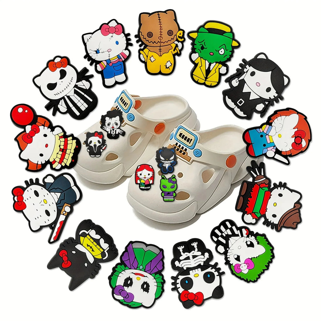 MESUCA 18pcs Halloween Cat Shoe Decorations Accessories Charms For Clogs Bogg Bag Bubble Slides Sandals