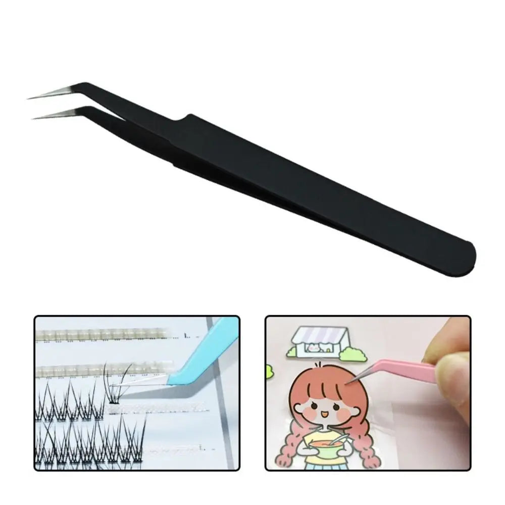 Hot Straight Tweezers Curved Stainless Steel Eyelash Curler Black Eye Makeup Tools Eyelash Extension