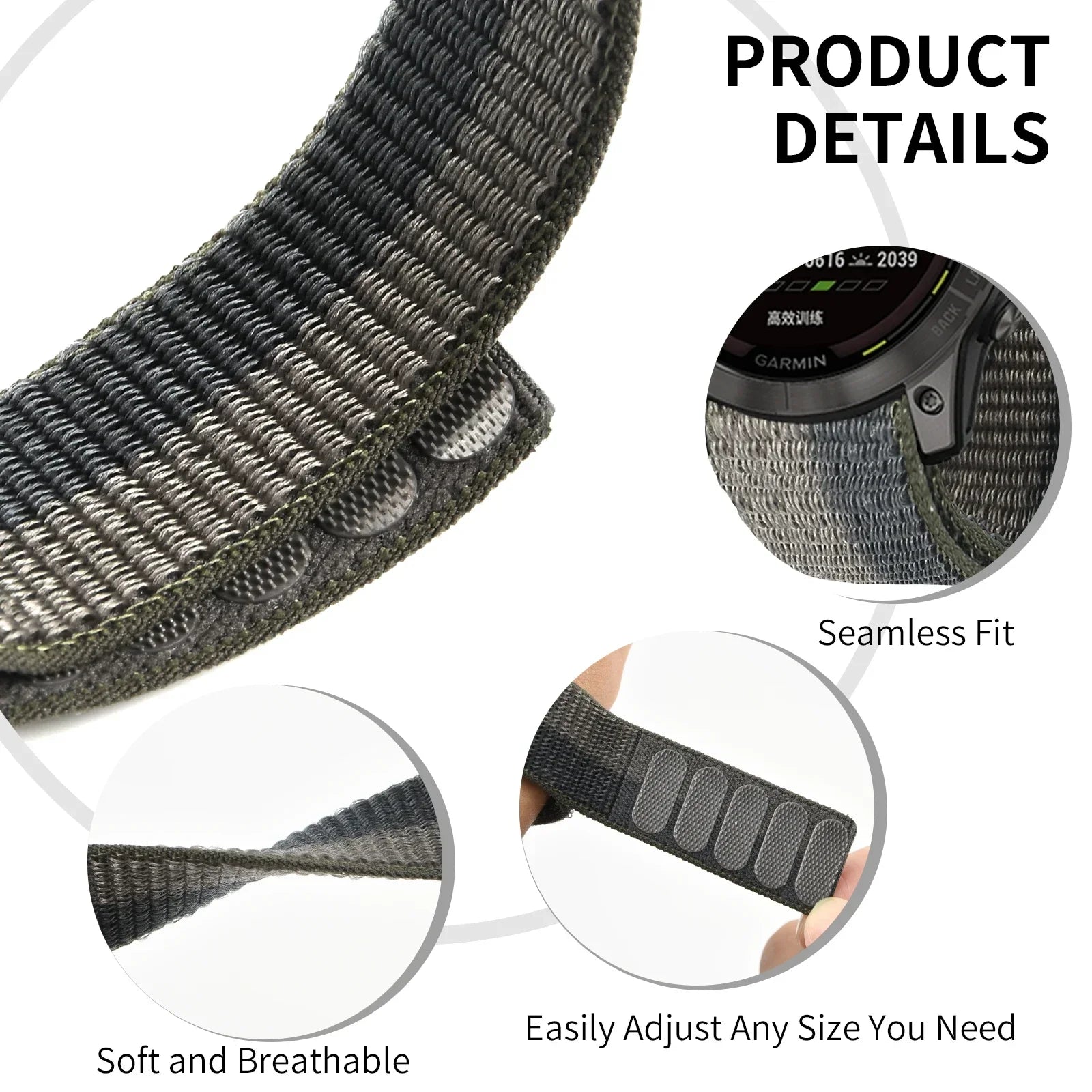 26mm 22mm Nylon Loop Watch Band For Garmin Fenix 8 8Pro 7 7X 6 6X 5X/Forerunner 970 965/Enduro 3 2/Instinct 3 2X QuickFit Strap