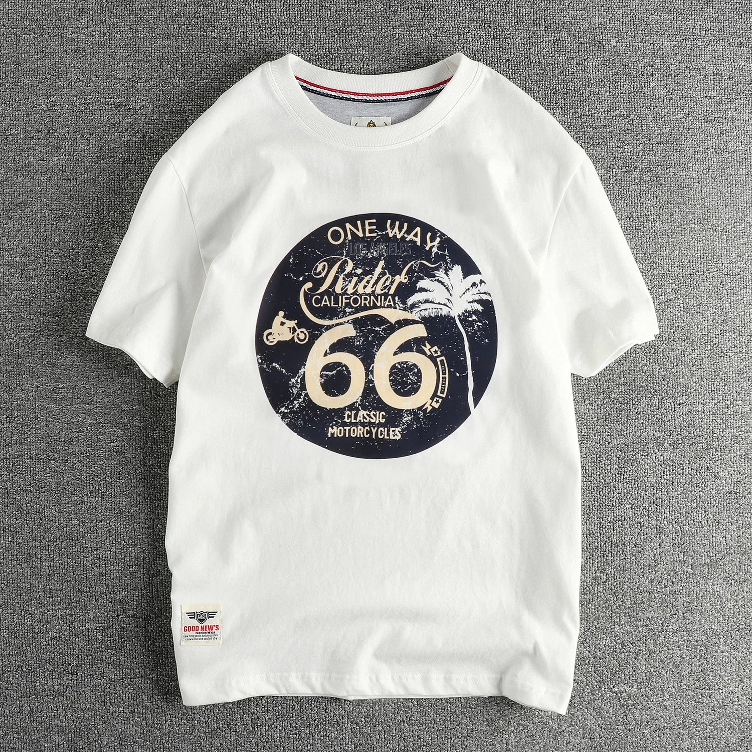 Summer American Retro Short Sleeve O-neck Letter Motorcycle Printed T-shirt Men's Fashion 100% Cotton Washed Casual Youth Tops