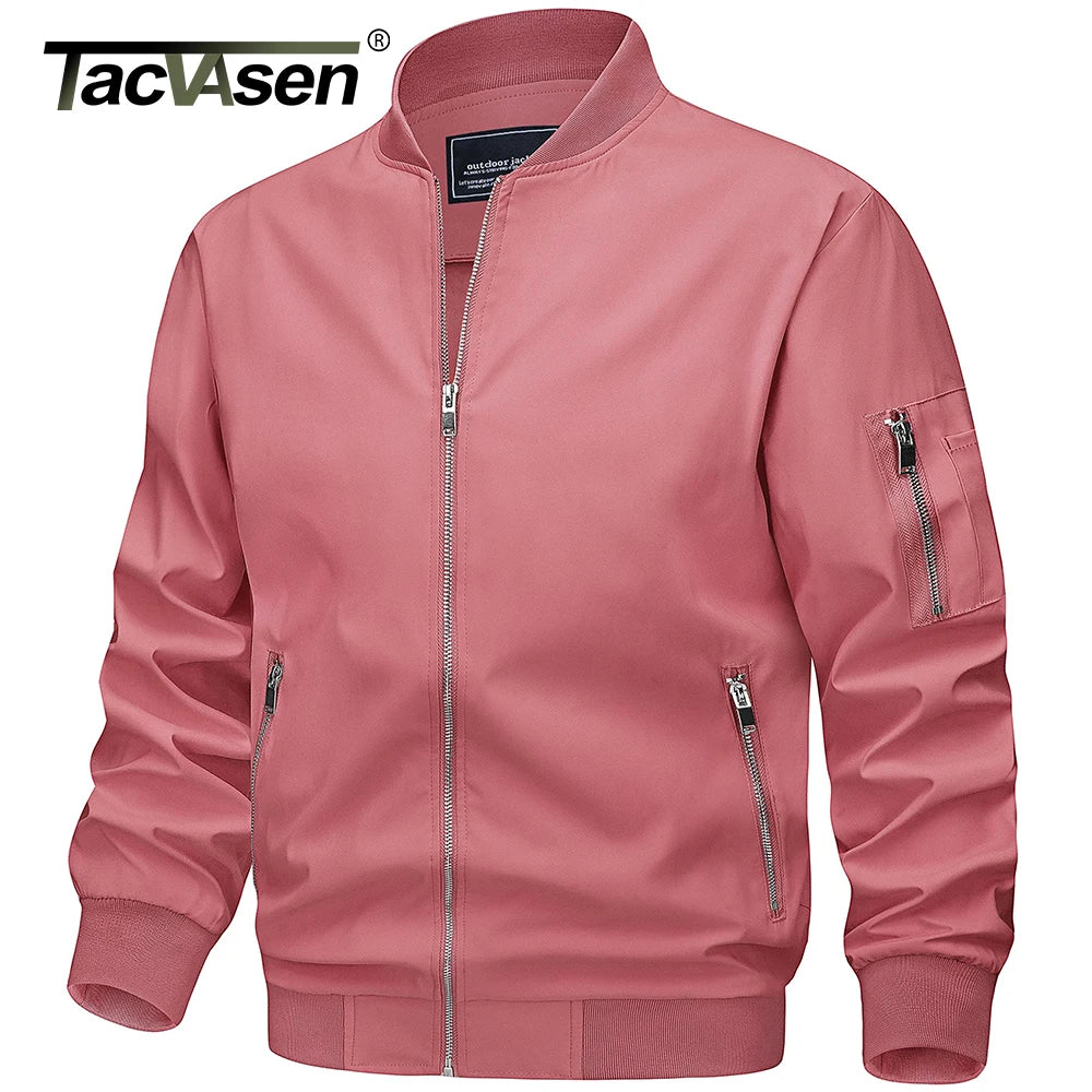 TACVASEN Spring Fall Thin Bomber Jackets Mens Jacket Lightweight Casual Windbreaker Zip Pockets Coats Biker Outwear Outdoor Male