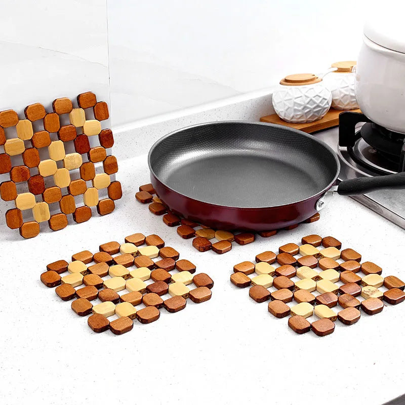 Kitchen Bamboo Insulation Pad Bamboo Table Mat Non-slip Casserole Bowl Mat Square Anti-scalding Protection Table Mat