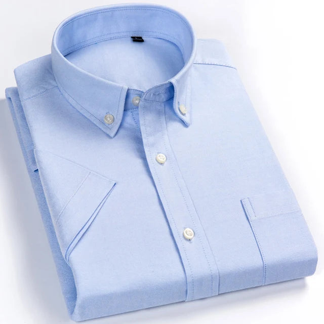 Men's Fashion Plaid Checkered Short Sleeve 100% Cotton Shirt Button-collar Holiday Youthful Striped Summer Casual Gingham Shirts