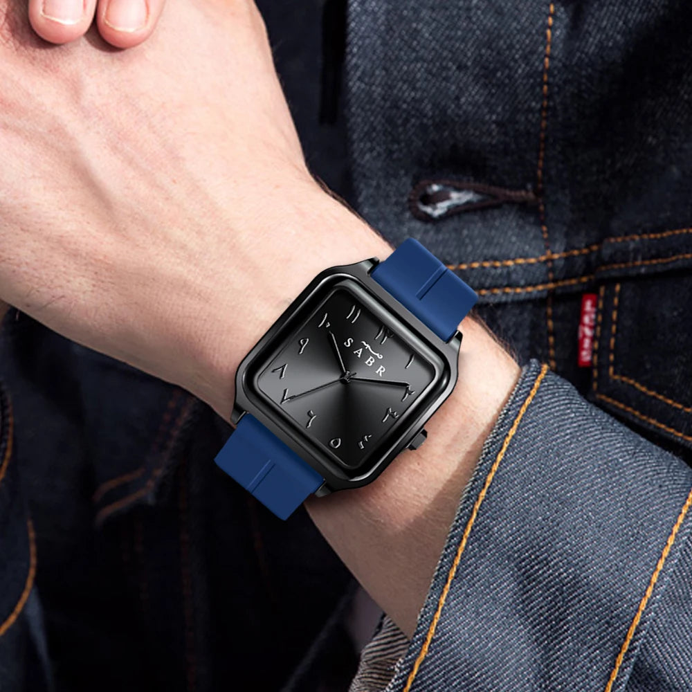 Sabr Arabic Numeral Watch 3ATM Waterproof Alloy Case Men's Quartz Wristwatch Silicone Strap Magnetic Buckle Men's Business Watch