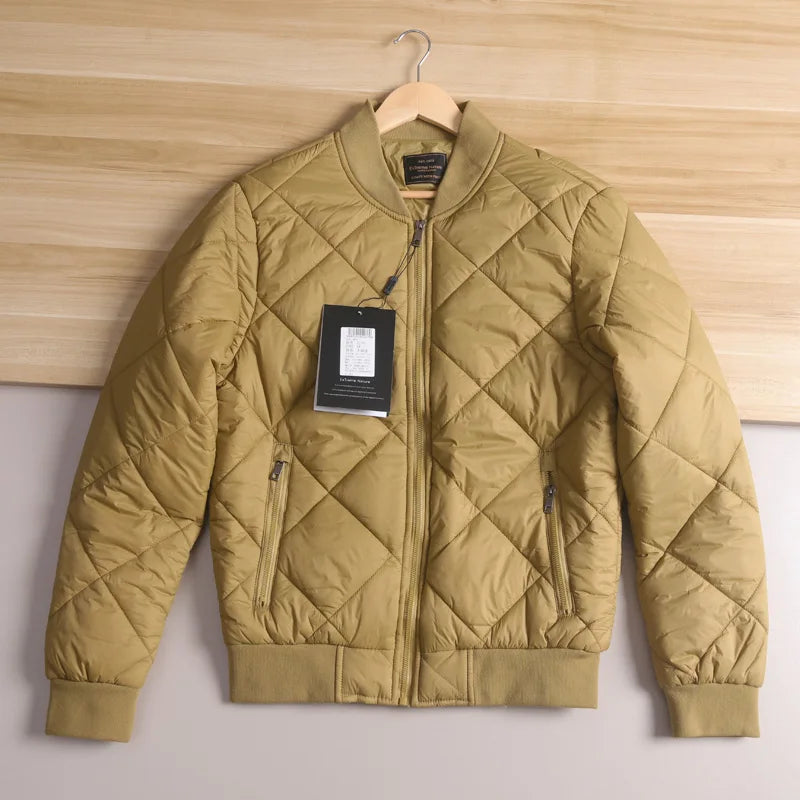 Warmth And Style: Men's Cotton Jacket with Quilted Diamond Pattern And Baseball Collar Lightweight Autumn Winter Outerwear