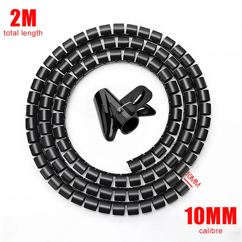 Black Cable Wire Protector Cable Organizer Management Pipe Flexible Wire Wrap Line Coiled Tube Office Cord Sleeve Cover 2M