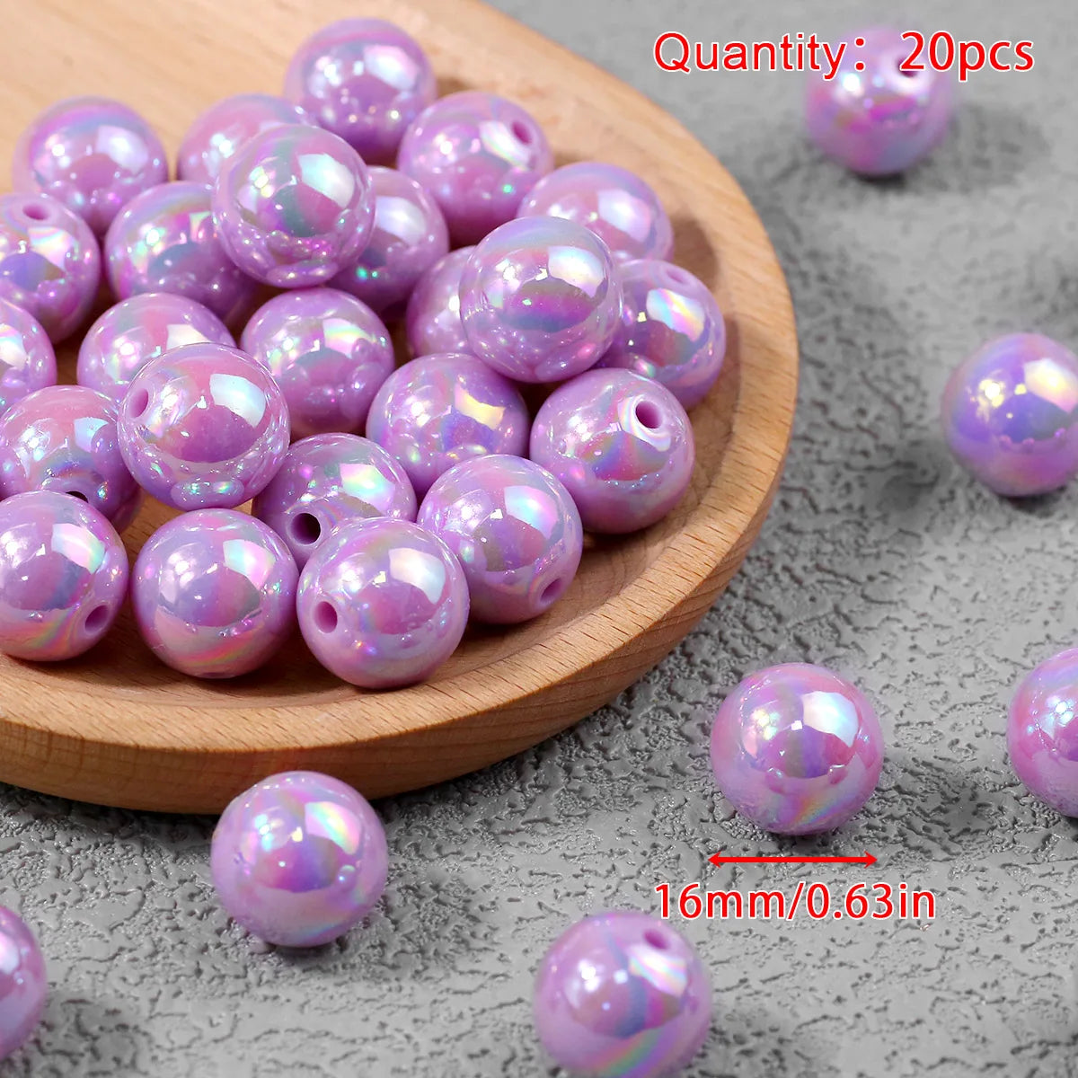 Pen Beaded Acrylic Round Loose Beads AB Color 16mm 20Pcs for Jewelry Making Handmade Craft Supplies Bracelet Necklace Earring