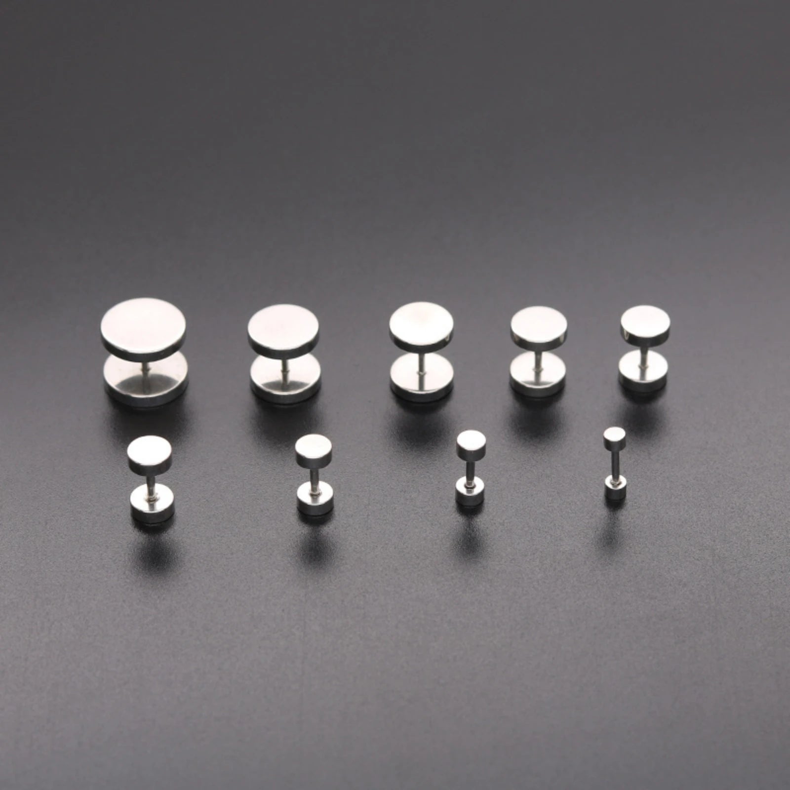 3MM-14MM Black/Gold/Steel Color Dumbbells Men Women's Stud Earrings Stainless Steel Small Round Minimalist Ear Piercings Jewelry