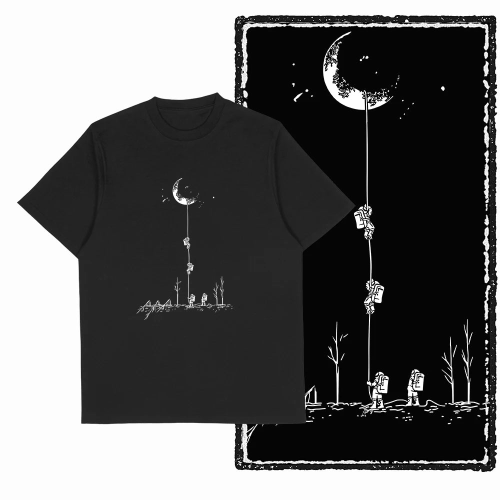 Coolmind SA 100% Cotton astronaut Graphic T shirt fo men Cool Moon print Big Size men tshirt BLACK men's novelty tee shirt