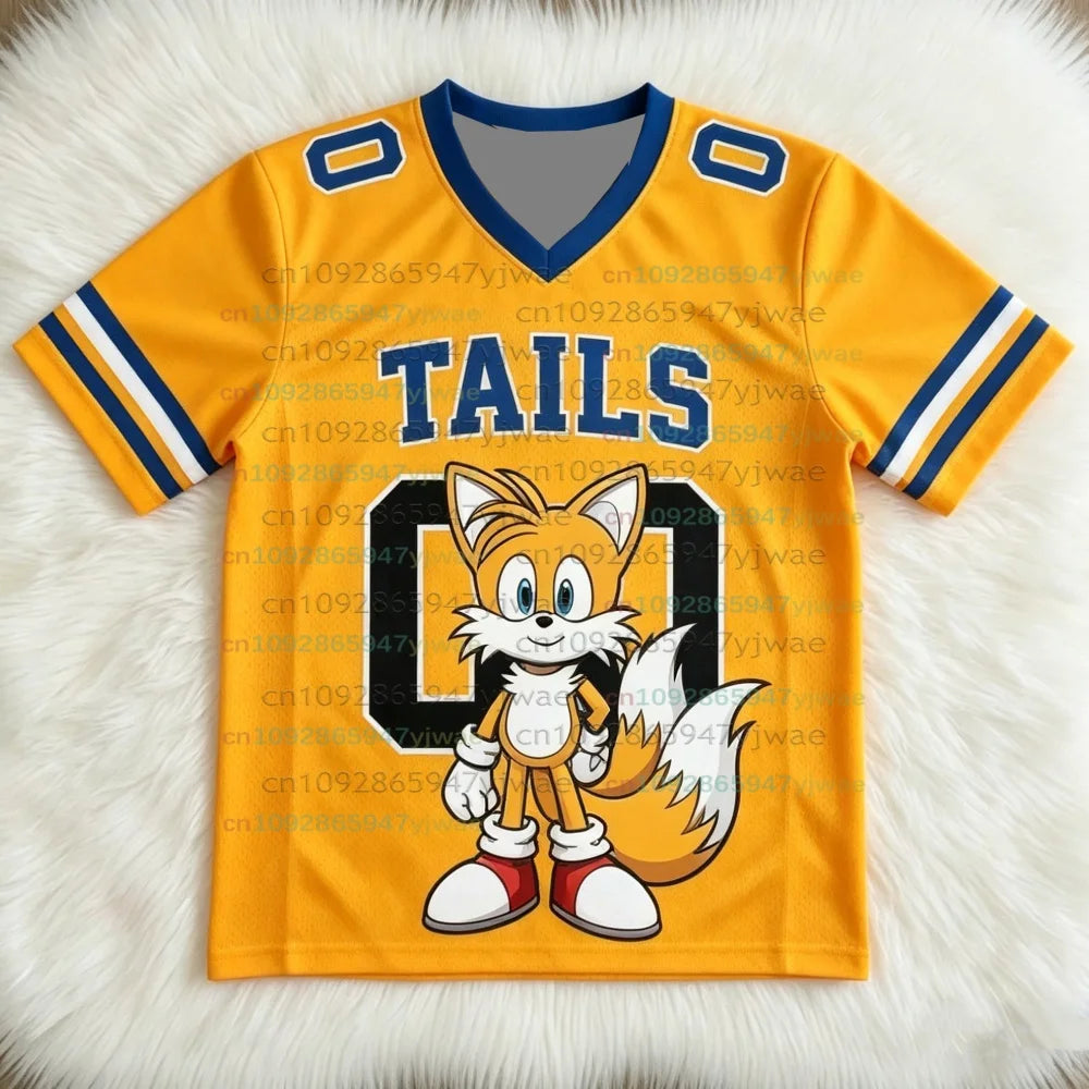 Personalized Sonic  Football Jerseys For Adult/Kids Summer V-neck Sports T shirts Sonic Cosplay Clothing Kids Football T Shirts