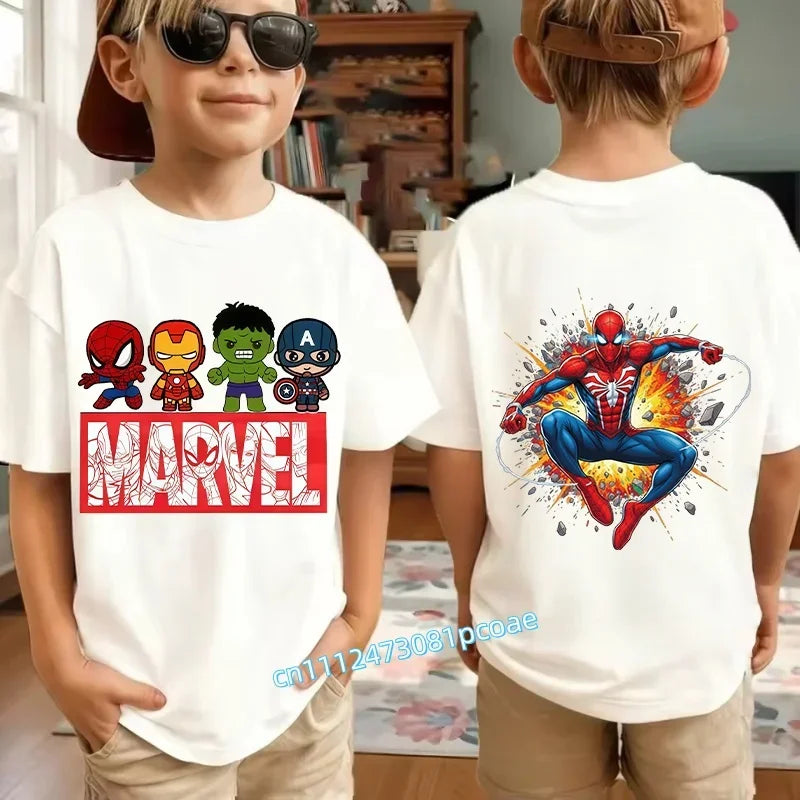 Kids Summer Cute Spider-Man Print Children's Short-Sleeved T-Shirt for Girls Boys 100% Cotton - Fashionable Short Sleeve