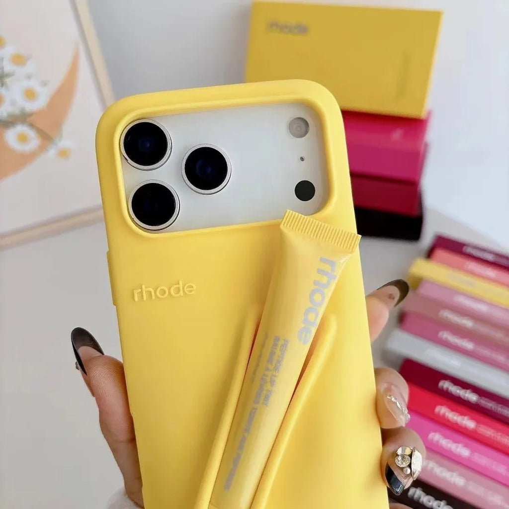 RHODE Lip Gloss Phone Case Silicone Protective Cases Makeup Lipstick Holder Set for IPhone 14 15 16 17 Pro Max Air 13 12 11 Plus