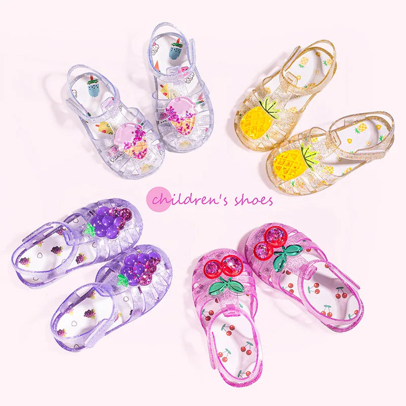 2026 Children's Transparent Crystal Jelly Sandals Soft Non-Slip Sole Princess Roman Style for Summer Cute Kids Footwear
