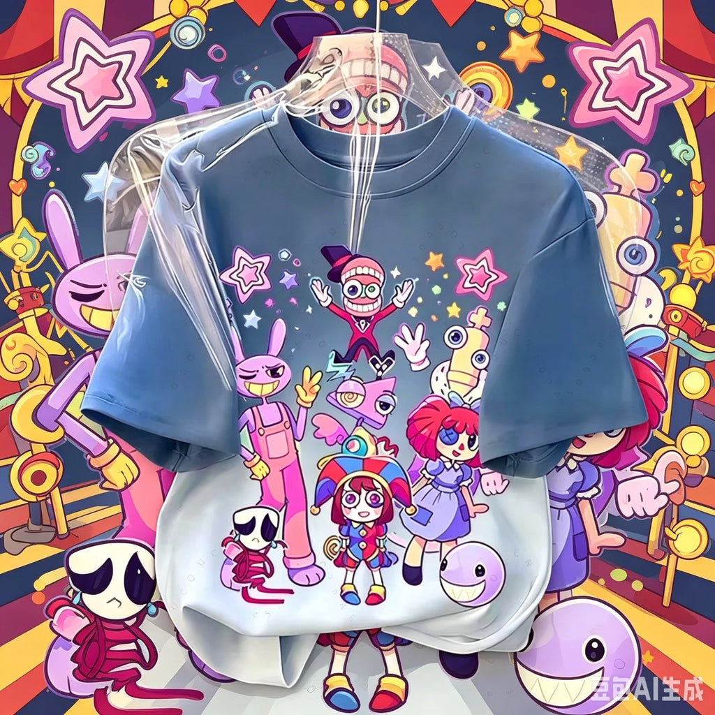 2026 Anime Short-Sleeve T-Shirt Magical Digital Circus T-Shirt Summer Fashion Unisex Crew Neck Top Lightweight and Breathable