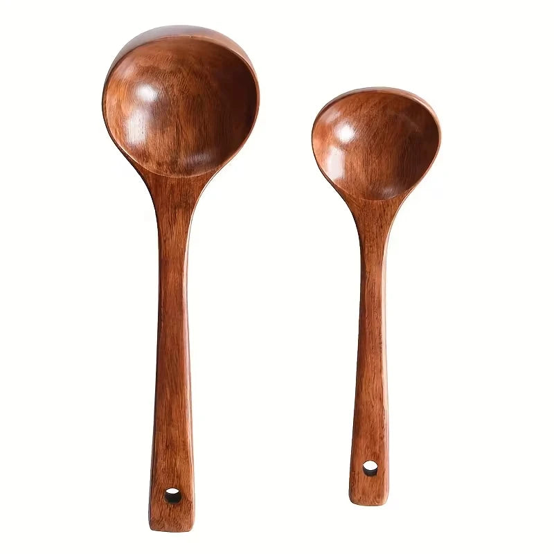 1pc Non-Stick Wooden Cooking Spoon,Daily Solid Anti-scalding Soup Ladle For Kitchen
