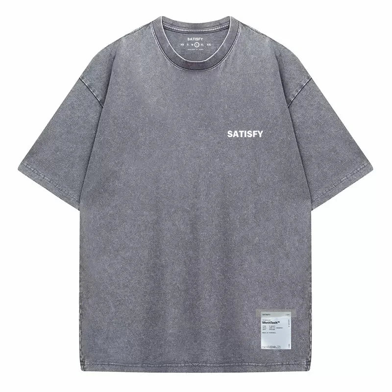 Trendy SATISFY Running MothTech Muscle Round Neck Distressed Pure Cotton Printed Short Sleeve T-Shirt Casual Loose Fit Youth