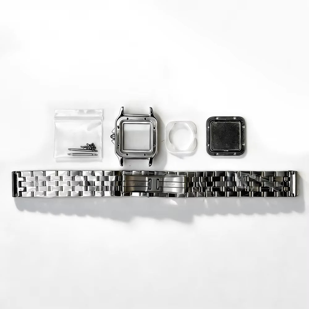 26.5mm Square Diamond Watch Case Fit 19mm Dial Two Blue Sword Shape Hands for Y120 Quartz Panther Cartier Movement Mod Parts