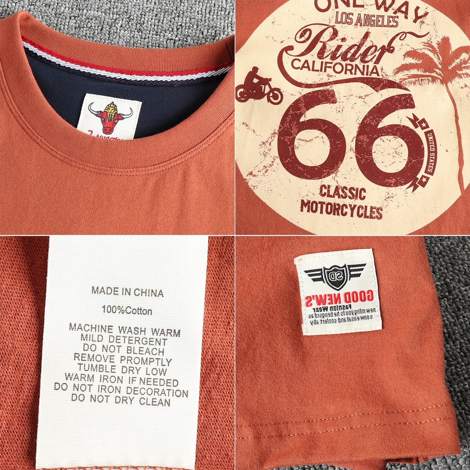 Summer American Retro Short Sleeve O-neck Letter Motorcycle Printed T-shirt Men's Fashion 100% Cotton Washed Casual Youth Tops