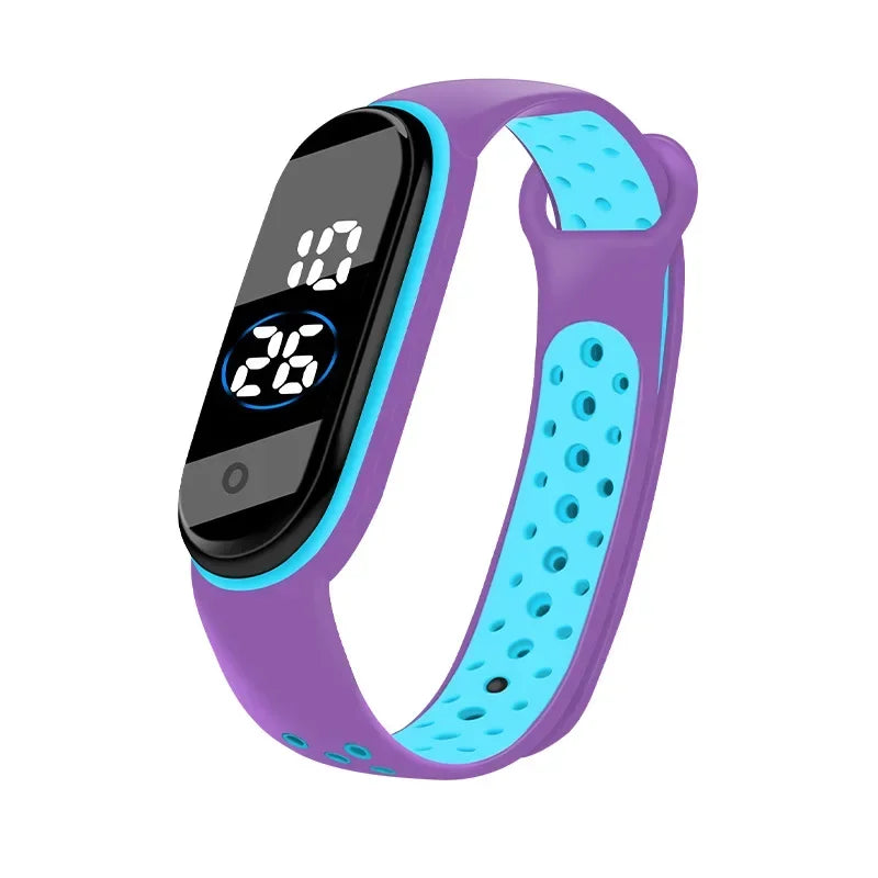Waterproof Kids Sports Watch Children Smart Touch Screen LED Digital Watch Two Tone Silicone Strap Men Women Watch Student Clock