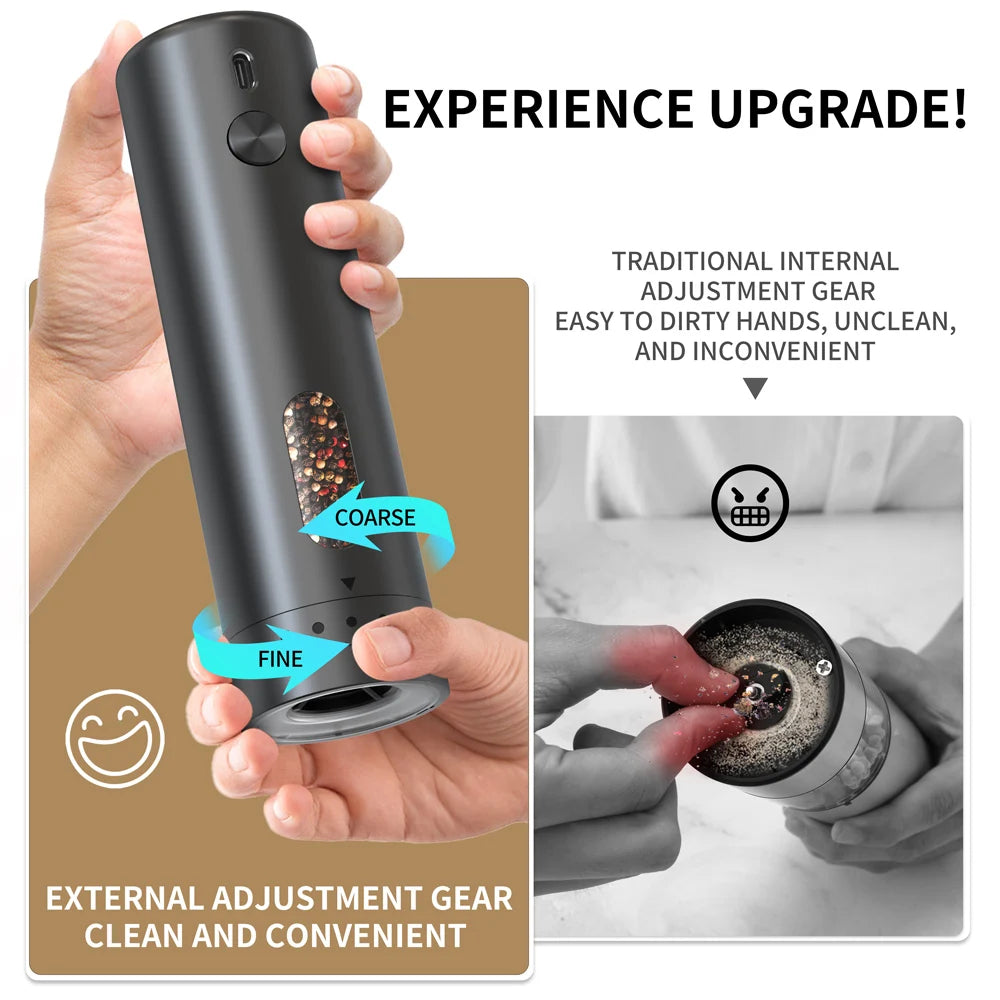 External Adjustable Electric Pepper Grinder Large Capacity Salt and Pepper Mill Rechargeable Electric Spice Grinder Kitchen Tool