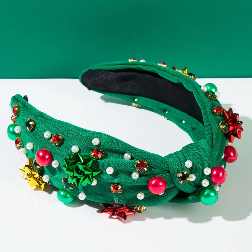 Xmas Hair Accessory Plastic Floral Pearl Headband Women Simple Christmas Hairband for Holiday Party