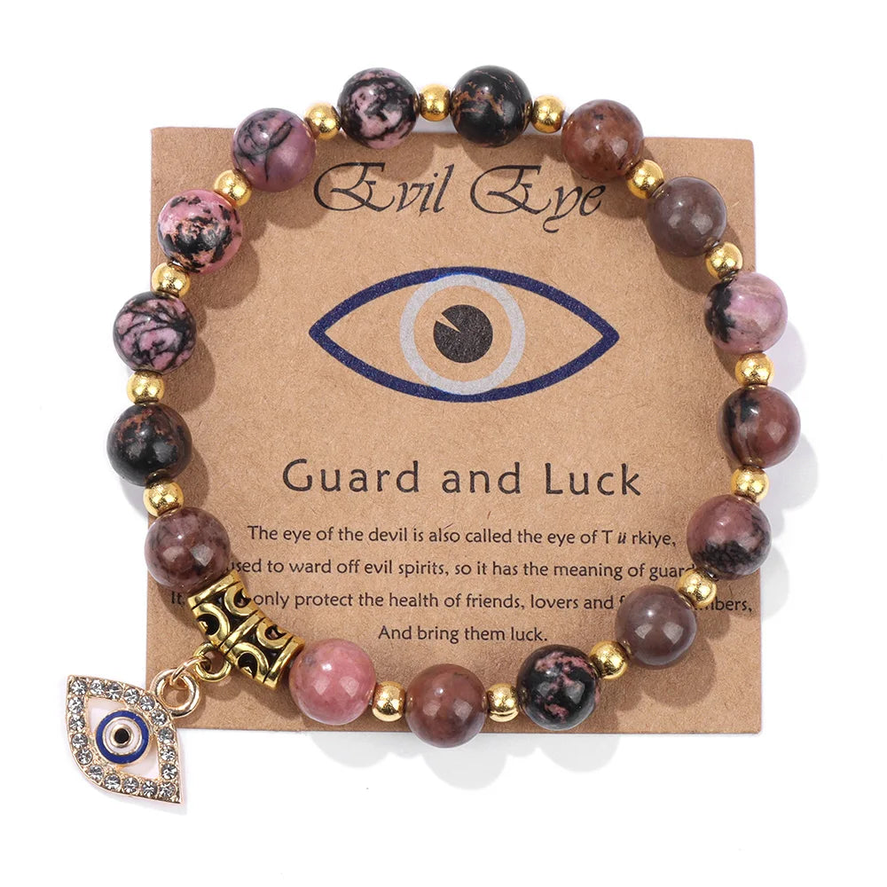 Green Aventurine Stone Card Bracelet Turkish Evil Eye Pendant Bracelets For Women Men Luck Protection Pray Meditation Jewelry