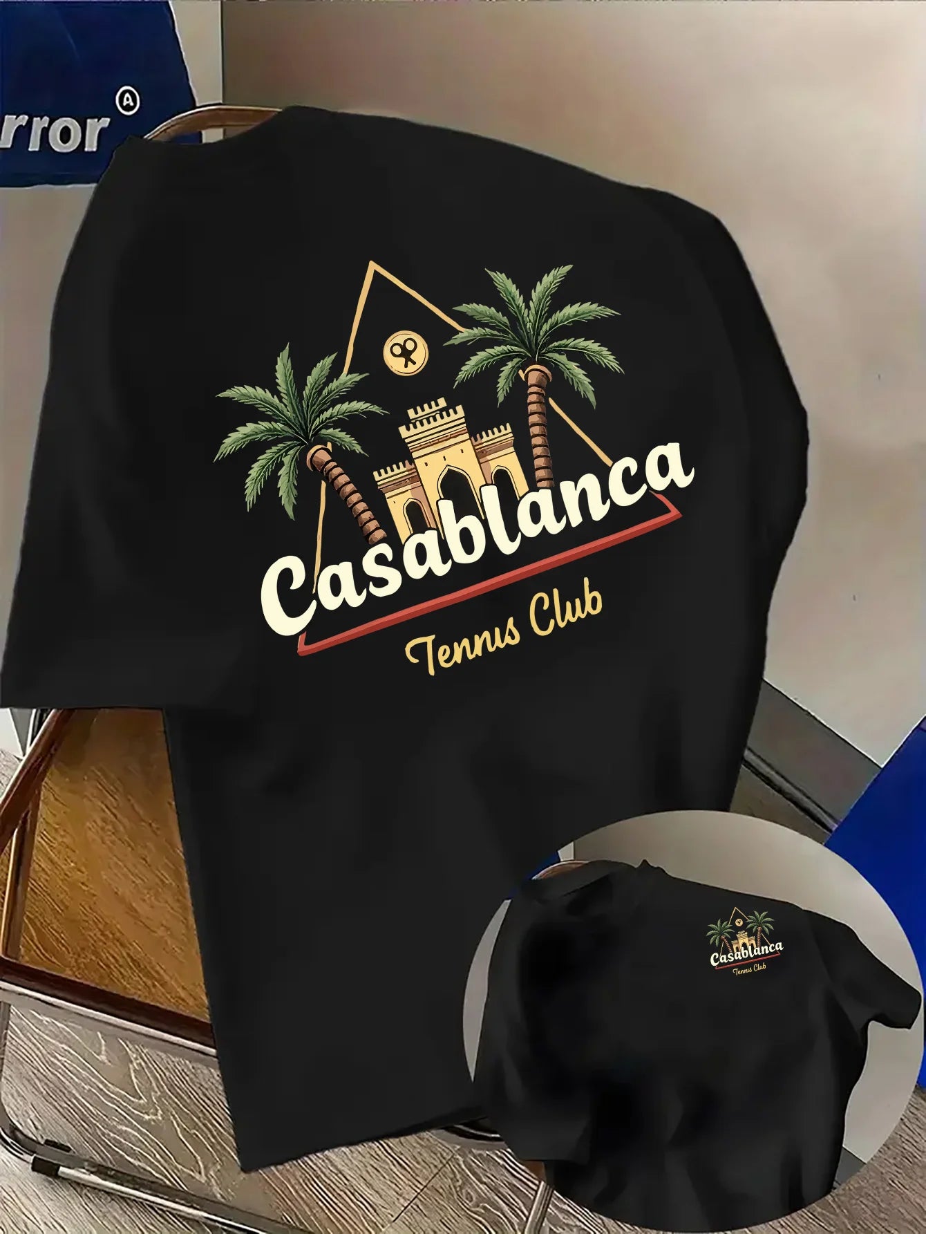 Palm Tree and Moroccan Building Print on Premium Soft 100% Cotton Men's T Shirt Perfect for Summer Tropical Casual Style