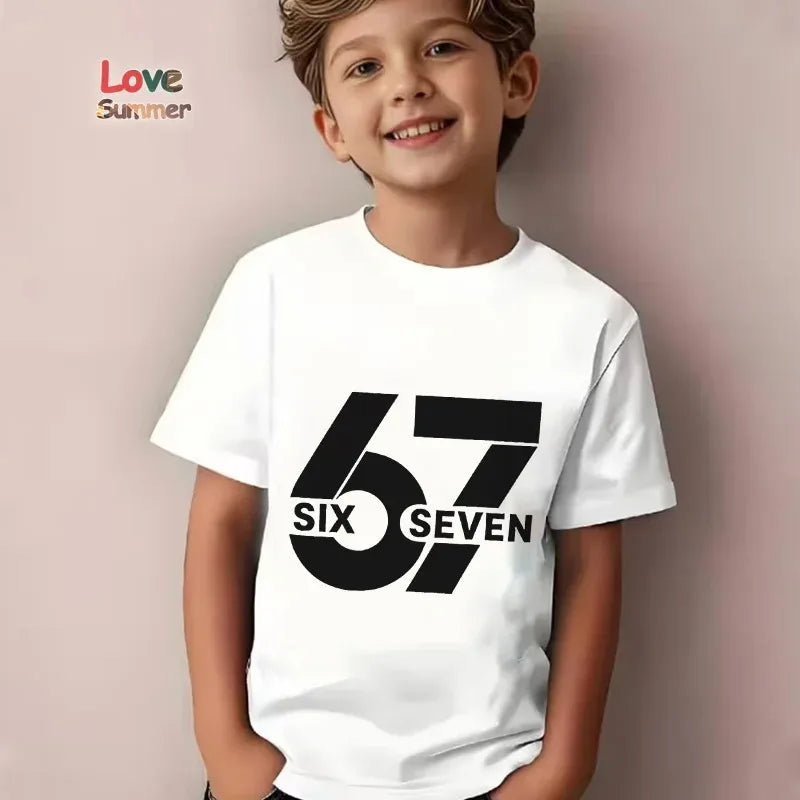 Boys T Shirts 6 To 7 Years T-Shirt 67 Number Print Casual Italian Brainrot Summer Top Suitable for Funny Gift for Casual Attire