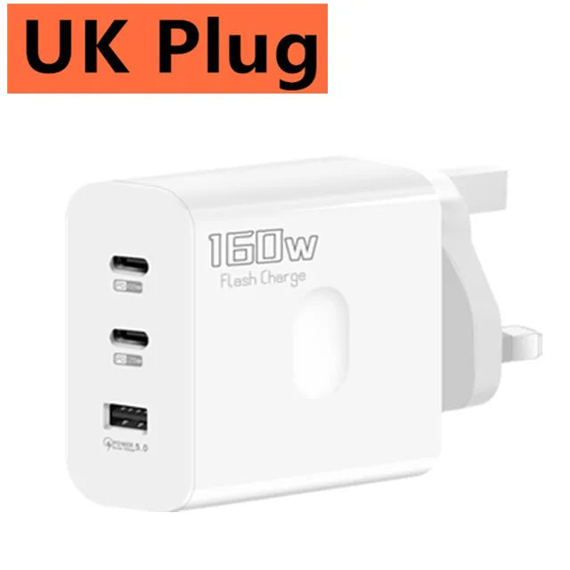 160W Fast Charger USB Type C Phone Charger Adapter Quick Charge QC 5.0 3.0 PD 65W Charger For iPhone iPad Samsung Huawei Xiaomi