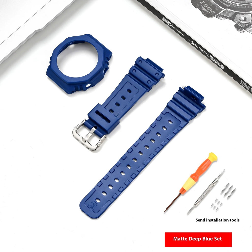 Case + Strap for Casio G-SHOCK GA-2100 GA-2110 Transparent Rubber Resin Watch Band Modified Quick Release Wrist Bracelet Shell