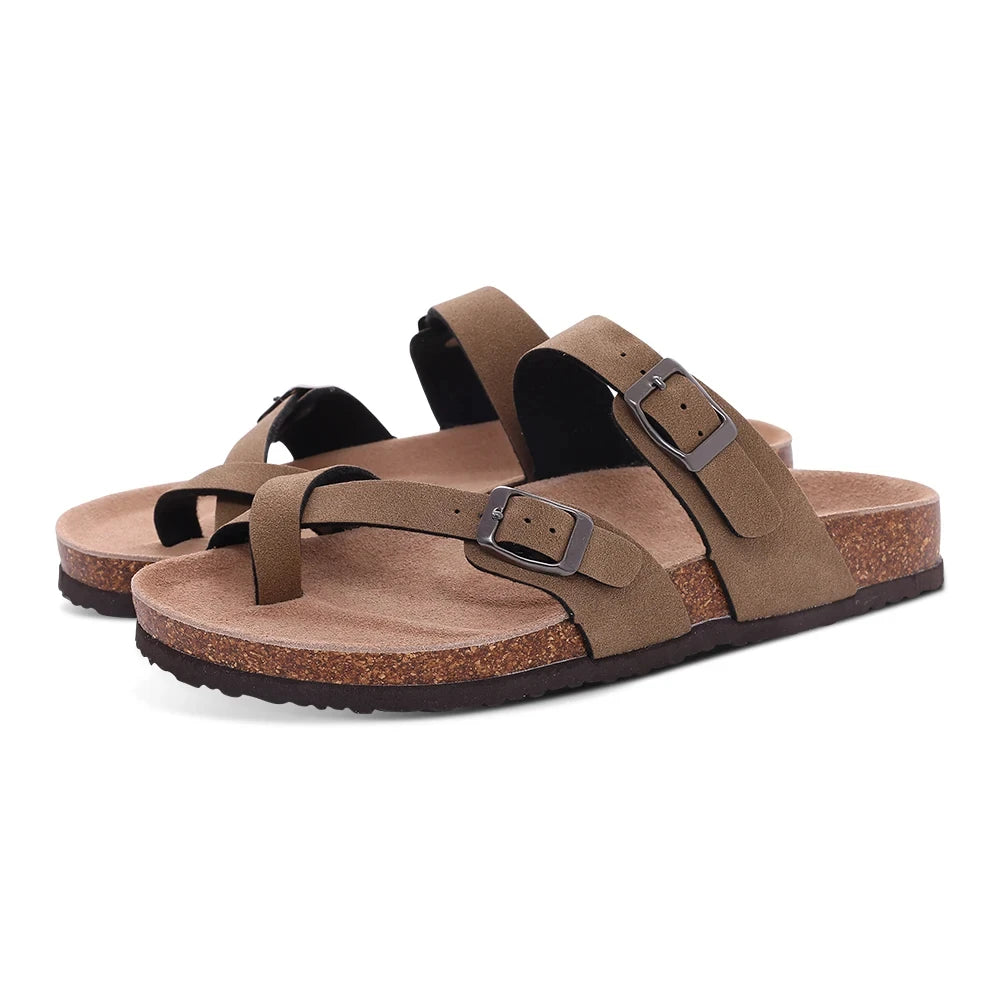 Shevalues Cork Sole Slippers For Women Men Classic Suede Summer Sandals With Arch Support Fashion Orthopedic Beach Cork Shoes